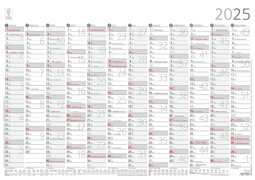 Zettler - Poster Calendar 2025, 59.4 x 42 cm, Year Planner
